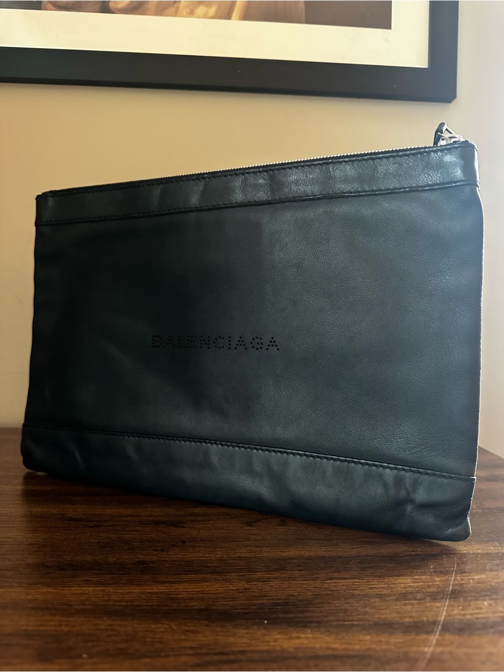 Balenciaga Black Leather Large Signature Clutch